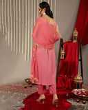 Varanga Women Mauve Straight Kurta With Tonal Ottom & Dupatta