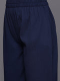 Varanga Women Navy Blue Shirt Collar Straight  Kurta Paired With Tonal Bottom