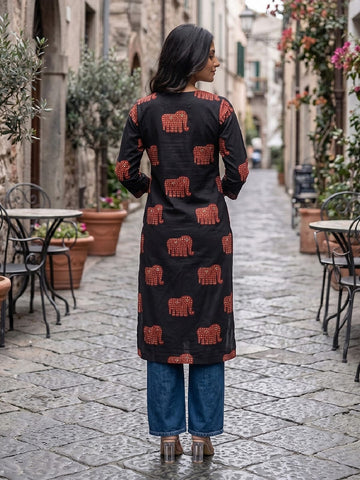 Women Heritage Hathi Printed Kurta