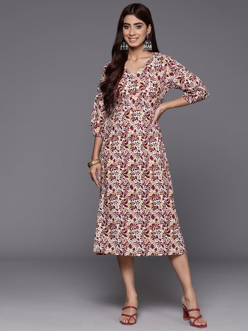 KSUT Women Maroon Floral Printed Midi Dress