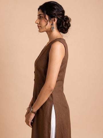 Sleeveless Brown Linen Kurta