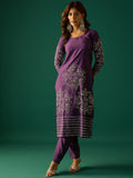 Hand-Embroidered Kurta Paired With Solid Ankle-Length Trousers And Embroidered Dupatta