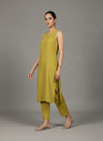 Varanga Women Round Neck Sleeveless Apple Hem, Heart Shaped Embroidered Kurta with Trouser