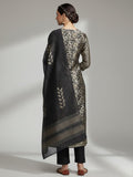 Varanga Women Grey Floral Printed Round Neck Straight Kurta Paired With Bottom And Printed Dupatta.