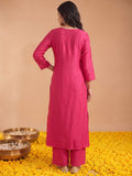 Women'S Pink Mul Chanderi Kurta Set With Chiffon Dupatta