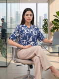 Blue Coloured Short Sleeves Shirt Collar Top