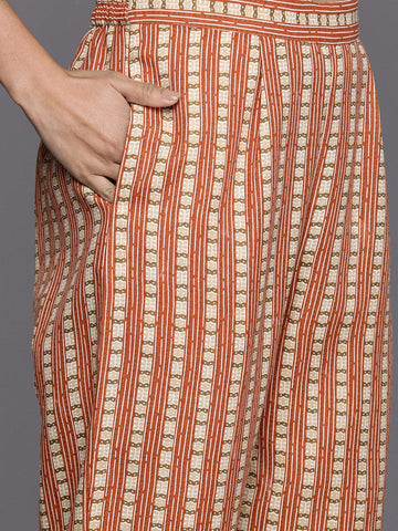 Varanga Women Rust Floral Printed Kurta Paired With Bottom & Dupatta
