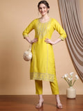 Varanga Women Lime Green Kurta Set With Dupatta