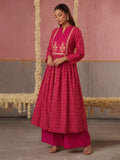The Golden-Grid Berry Women's Kurta Set