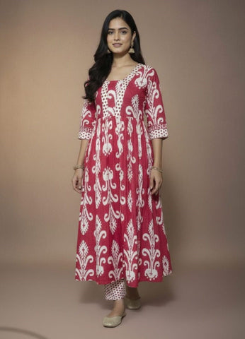 Vibrant Magenta V-Neck kurta Set with dupatta