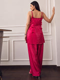 Fuchsia Square-Neck Top With Statement 3D Rose Paired With Farsi Salwar