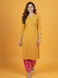 Mustard Printed Kurta & Contrast Pink Farsi Salwar Ensemble