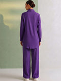 Women Purple Solid Relaxed-Fit Shirt & Wide-Leg Co-Ord Set