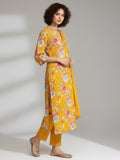 Floral Printed Boho Look Flared Sleeve Kurta With Trouser & Dupatta