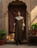 Zari Embroidered Lace Neck Flared Kaftan with Trouser