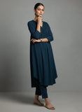 Varanga Women Teal Empire Gathered Details A-Line Kurta Paired With Tonal Bottom