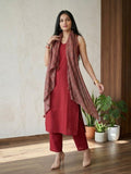 The Linear Crimson Kurta Set With Dupatta