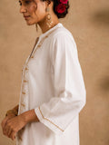 Ivory White Embroidered Kurta With Mandarin Collar And Geometric Thread Work