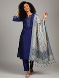 Varanga Women Navy Blue Woven Zari Embroidered Straight Kurta With Bottom And Dupatta