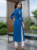Ethnic Blue and White Printed Straight Kurta