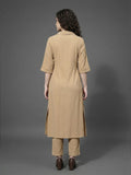 Varanga Women Mauve Shirt Collar Neck A-Line Kurta Paired With Tonal Bottom
