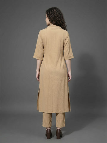 Varanga Women Mauve Shirt Collar Neck A-Line Kurta Paired With Tonal Bottom