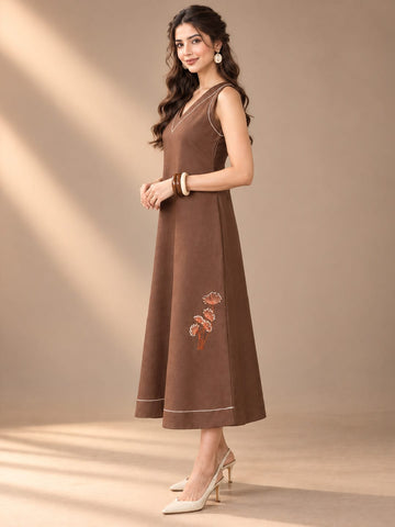 Varanga Floral Embroidered A-Line Midi Women Dress