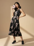 A floral-printed knee-length dress with v neckline perfect for turning heads from brunch to evening outings.