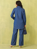 Soft Denim Co-Ord Set With Elegant Floral Embroidery