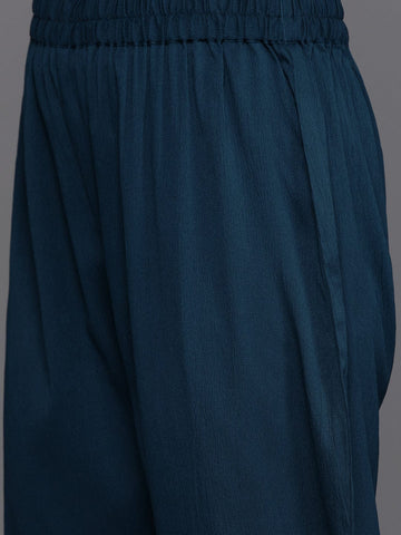 Varanga Women Teal Empire Gathered Details A-Line Kurta Paired With Tonal Bottom