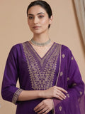 Varanga Women Zari Embroidered Yoke Kurta With Trouser & Sequins Detailed Dupatta