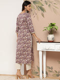 Varanga Women Purple & Gold-Toned Floral Printed Floral Kurta