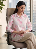 White Coloured Slim Collar Long Sleeves Floral Shirt