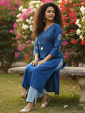 Varanga Ethnic Blue and White Printed Straight Kurta