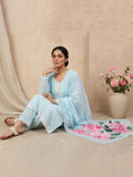 Varanga Women Sky Blue Straight-Fit Kurta With Printed Dupatta