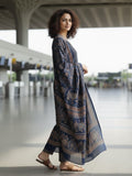 Varanga Women Blue Printed Embroidered Kurta With Bottom And Dupatta