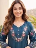 Varanga Women Floral Heavy Thread Embroidered Schffili Hem Kurta With Trouser & Dupatta