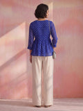 Women's Blue Bandhani Print Peplum Top With V-Neck And Gota Work Detailing