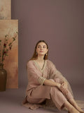 Varanga Women A Graceful Three-Piece Set Featuring A Shimmer Lace-Detailed Kurta, Solid Ankle-Length Trousers, And An Embroidered Net Dupatta.