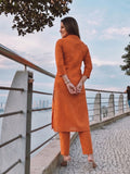 Womens Rust Orange Shirt-Style Kurta with Trousers