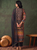 Women'S Black Floral Printed Straight Kurta Set With Tonal Dupatta