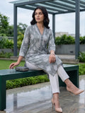 Varanga Women Grey 3/4Th Sleeve, V Neck Collared Kurta.