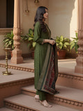 Varanga Women Olive Green Round Neck Placement Embroidered Kurta Paired With Tonal Bottom & Printed Dupatta
