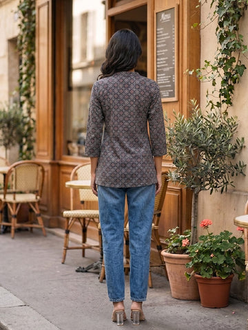 Womens Jrakh-Inspired Printed Top 2177