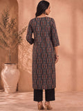A-Line Geometric Prints Embroidered Neckline Kurta