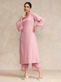 Varanga Women Pink Straight Kurta Paired With Tonal Bottom