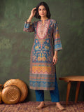 Women'S Blue Floral Printed Straight Kurta Set With Tonal Dupatta