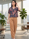 Brown Coloured Short Sleeves Shirt Collar Top