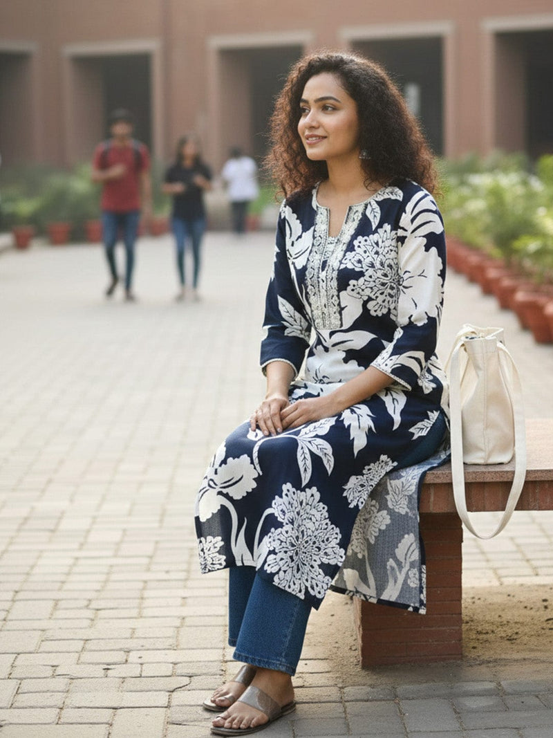 Varanga Navy Night Floral Kurta