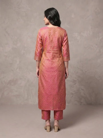 Varanga Women Coral Gota Patti Kurta With Gota Embellishmant On Sleeves